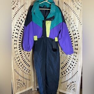 Vintage 80s West Germany Ski Suit One Piece Colorblock Retro Snow Bib Snowsuit